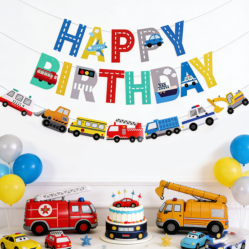 Car Accessories Banner - Cartoon Car Happy Birthday Banner Kids
