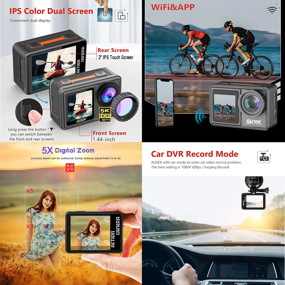 AUSEK M81TR Action Camera 5K 4 - Car Accessories Online 评论和价格